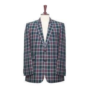 Mens Blazer Green Red Plaid Wool Dress Formal Suit Jacket Wedding Sport Coat 44R